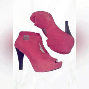 Michael kors cherry red and silver open toe suede leather ankle boot 8.5